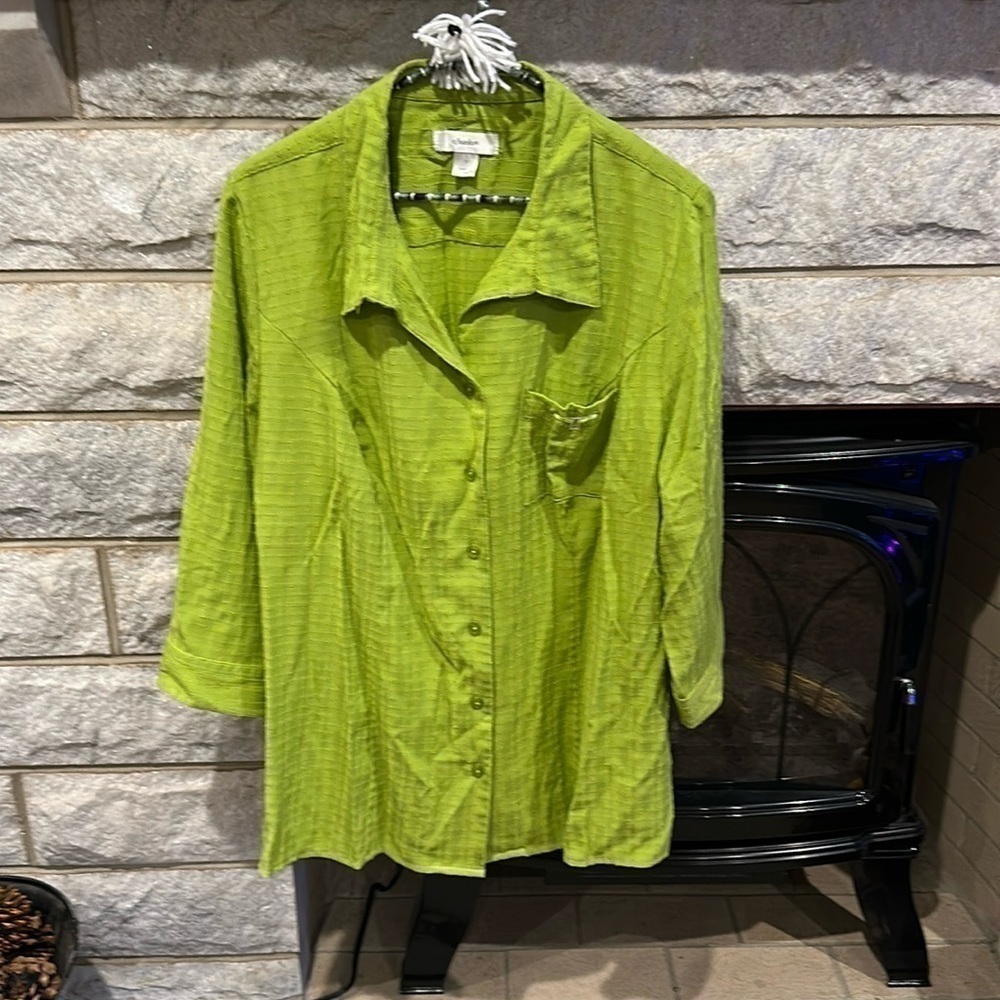 CJ Banks Lime Green Button-Down Shirt